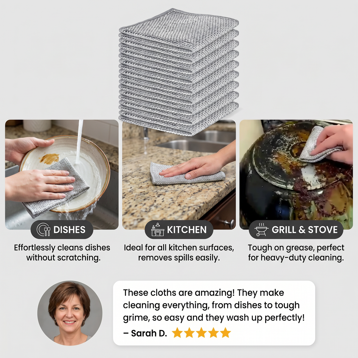 Multi-Purpose Reusable Cleaning Cloths – For Dishes, Kitchen, Stove & Grill (20 Pieces)